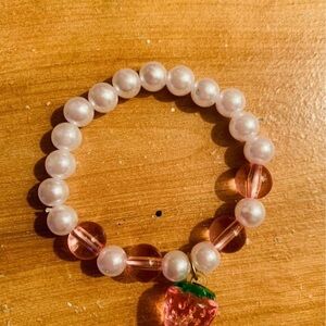 Pink and White Beaded Bracelet with Strawberry Charm 🍓